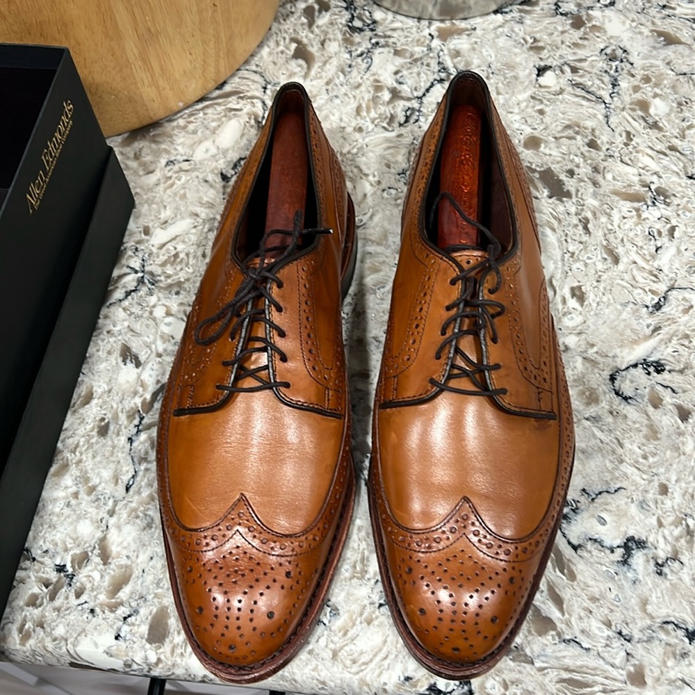 Allen Edmonds Players Shoe 
Size 9, Color Walnut 
From Nordstrom 
100% leather